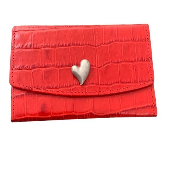 Karen Callan Small Wallet & Keychain - Red Embossed Leather - Faux Croc - Picture 2 of 9